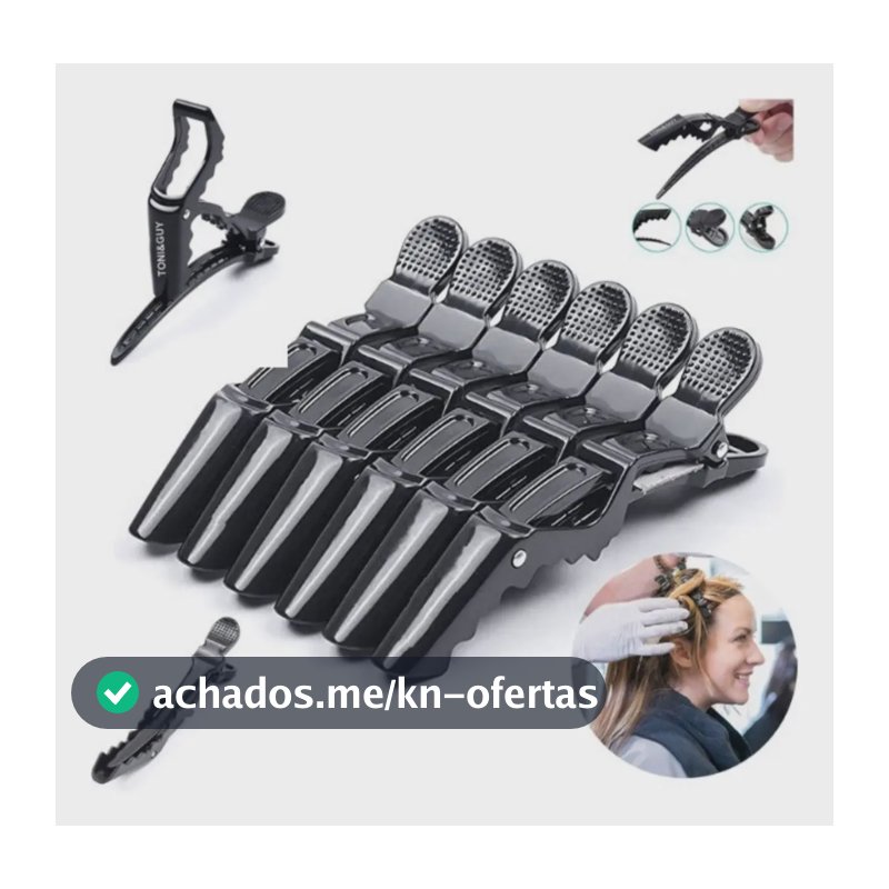6 Presilhas Crocodilo Prendedor Cabelo Clips Tipo Bico Pato Cor Preto
