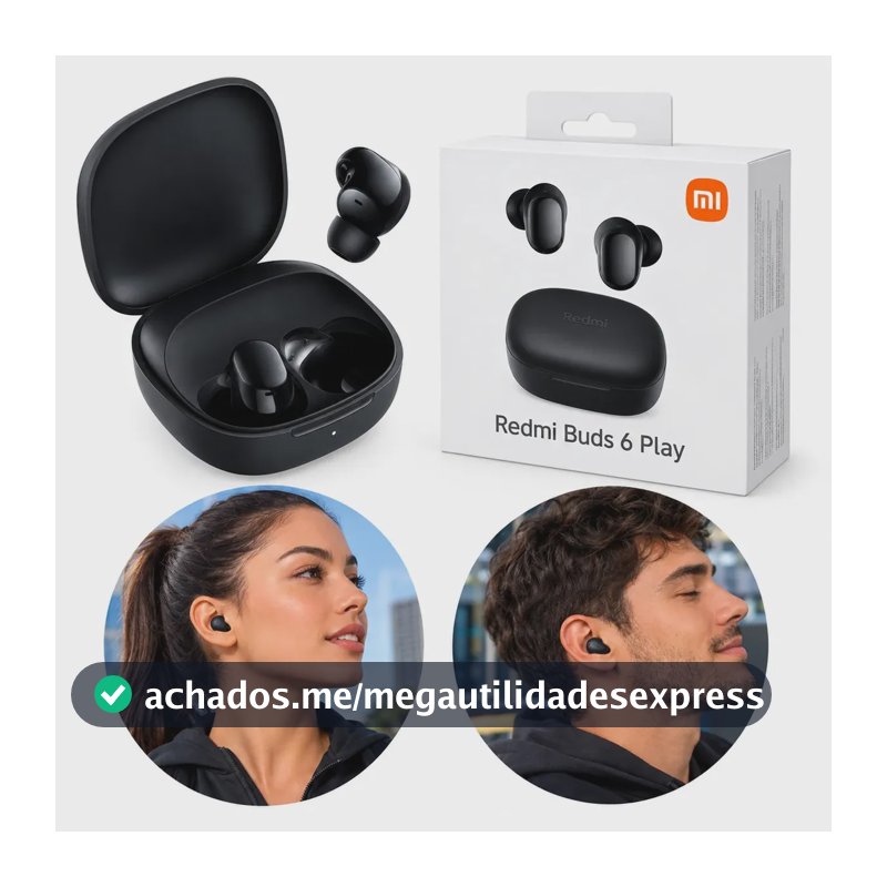 Fone de ouvido Bluetooth Xiaomi Redmi Buds 6 Play Original Preto