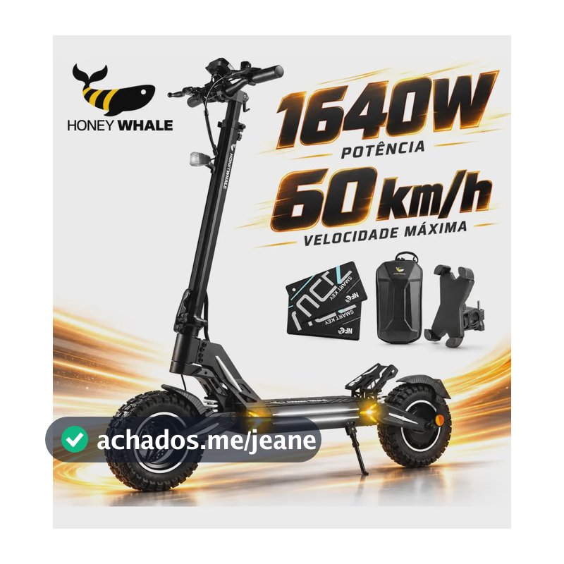 Honeywhale G3 Pro Patinete Elétrico Adulto, 1640w-60km/h-56km-18ah, Scooter-eletrica-velocidade-juvenil-dobrável-autonomia-de-capacidade-carge, Suspensão Dupla Dianteira E Traseira, Honey Whale Preto