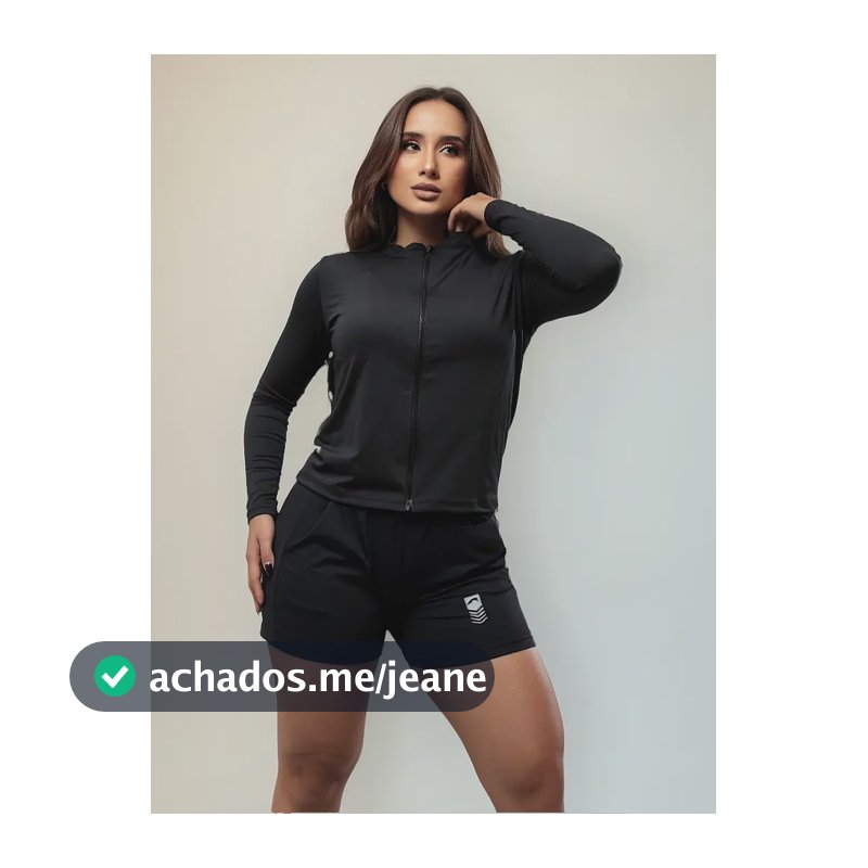 Jaqueta Feminina Com Zíper Proteção Uv Academia Corrida Preto G Liso