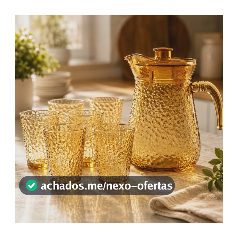 Kit Jarra 1l Com 6 Copos 200ml Vidro Âmbar 7 Peças Bebidas Âmbar