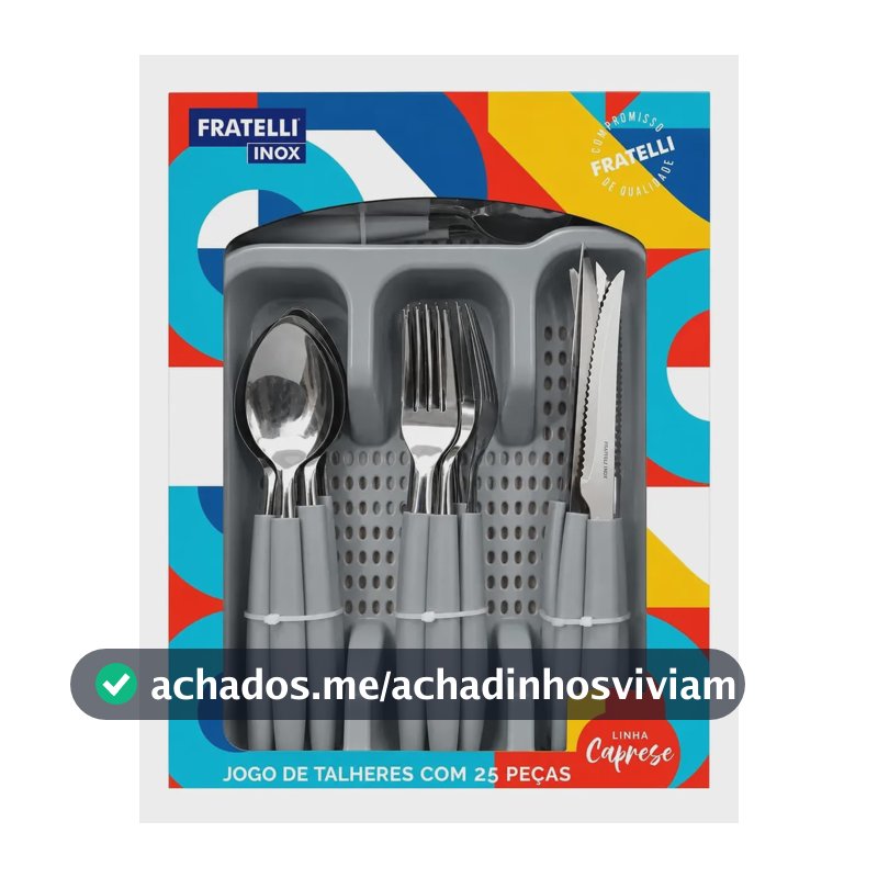 Jogo Talheres Inox 25 Peças Faqueiro Completo Luxo Cinza-escuro