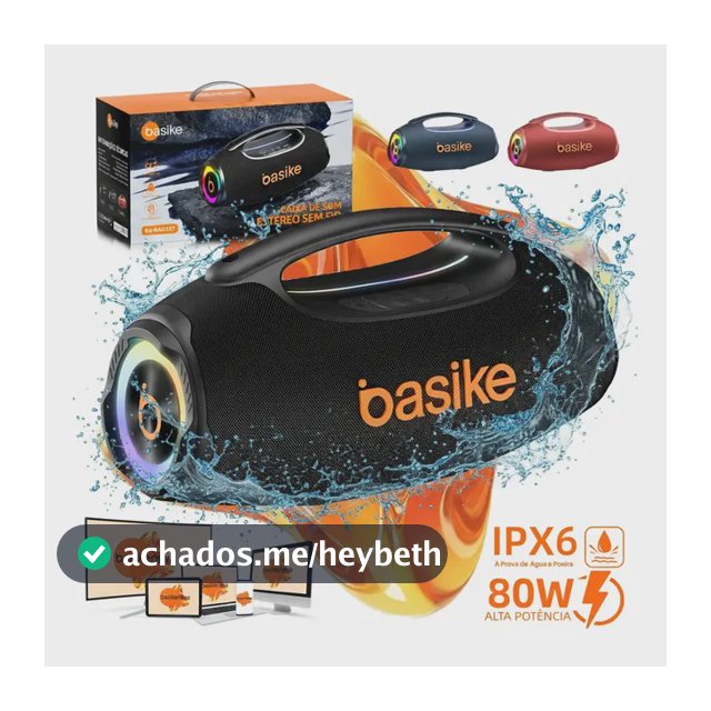Basike Caixa de Som Portátil Com Bluetooth Boombox 80W 8000Mah 10hrs Sem fio IPX6 À Prova D'água Com Bateria Recarregavel Luz RGB Hifi TWS Bass Forte Áudio de Alta Qualid Para TV Festa Casa Subwoofer