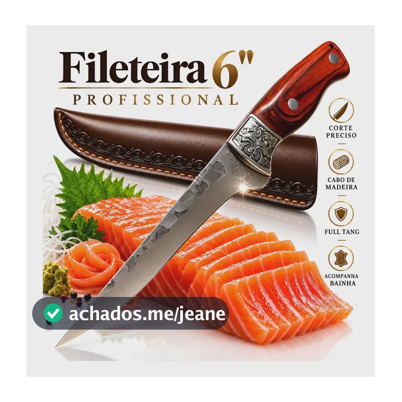 Faca Fileteira Artesanal Aço 440c Ultra Afiada Cabo Madeira Para Peixe Carne Churrasco Camping Caça Pesca Corte Precisão Com Bainha Reforçada Forjada Manualmente Ornamental Presente Ideal Cozinheiro