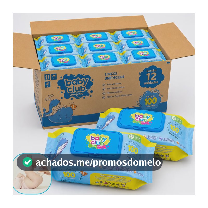 Kit 1200 Lenço Umedecido Baby Club Aloe Vera Caixa C/12 Pack
