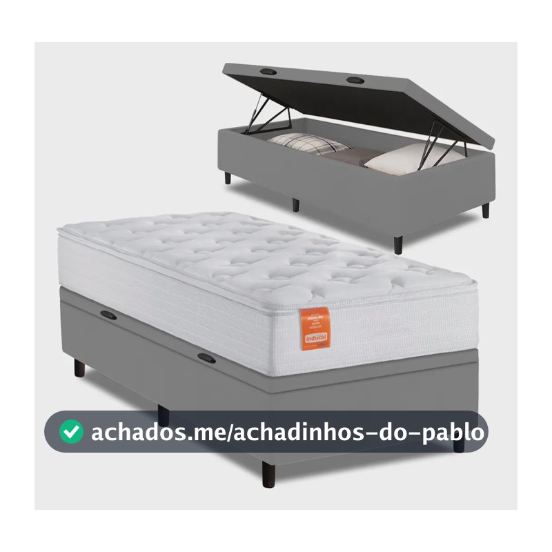 Cama Box Baú Solteiro Molas Ensacadas Real Cinza Inducol Cinza