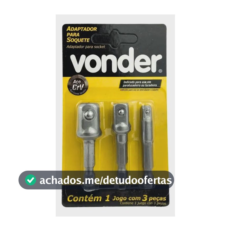 Jogo Adaptadores Soquetes Para Parafusadeira 3 Peças Vonder