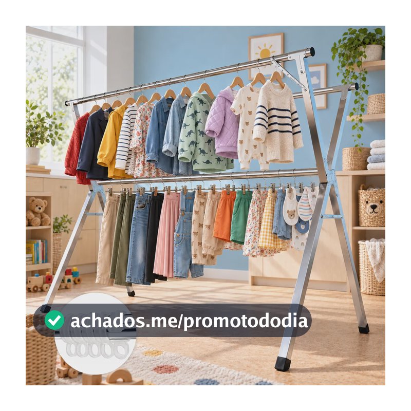 Varal De Chão Roupas Dobrável Grande Aço Inoxidável Hikuca Prateado