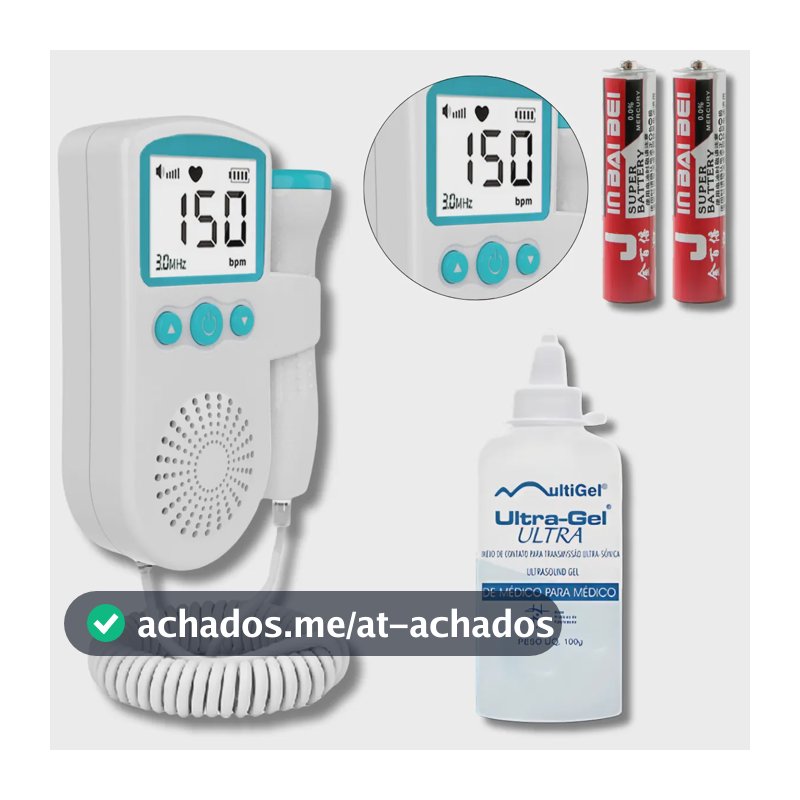 Fetal Doppler Arte Da Pesca Ultrassom Ouvir Batimentos Bebe + Gel + Brinde Exclusivo - Azul