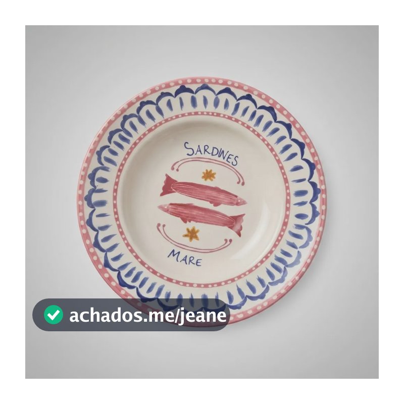 Jogo 4 Pratos Fundos Alleanza Cerâmica Azul Florido