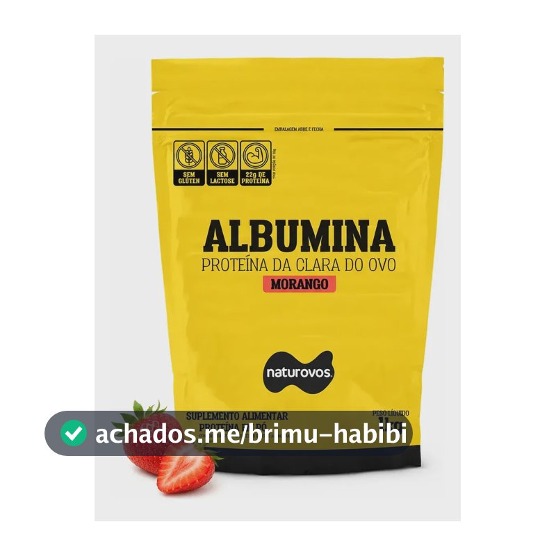 Albumina Naturovos Sabor Morango em Pó 1kg Refil Proteína