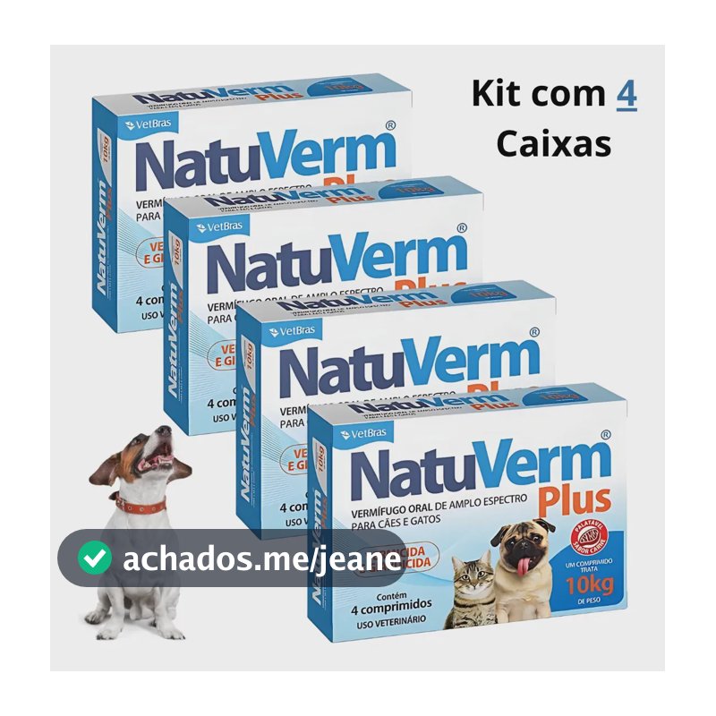 Kit Vermífugo Natuverm Plus Giardia Cães Gatos 16 Comprimidos