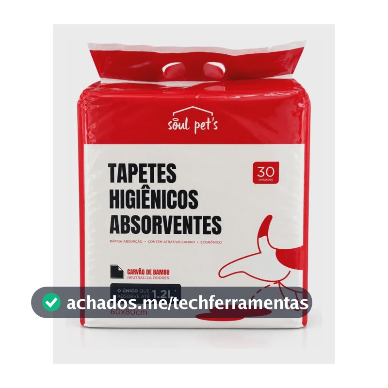 Tapete Higiênico 60x80cm Carvão Ativado Com 30un Soul Pets Cinza