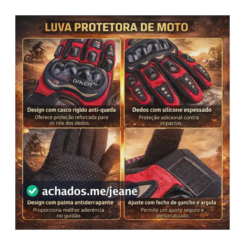 Luva Motociclista Pró Biker 0535 Com Proteção Rígida E Velcro Ajustável Vermelho Tamanho Único