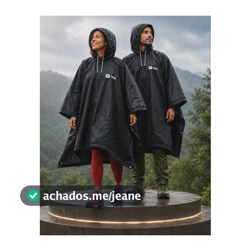 Capa De Chuva Capuz Corda Ajustavel Impermeável Resistente Preto Grande Liso