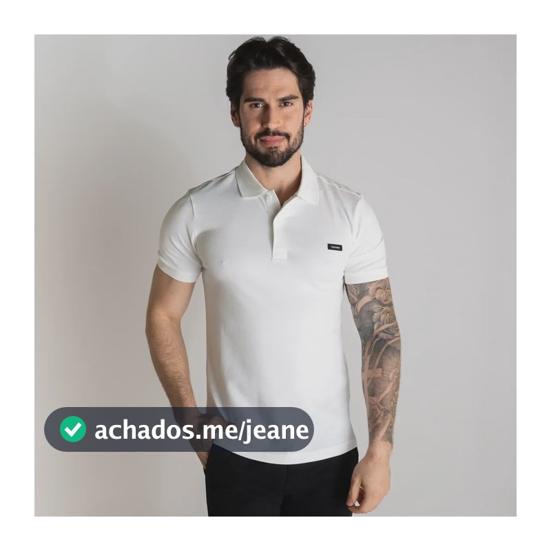 Camisa Polo Branca  Calvin Klein  Branco Liso G