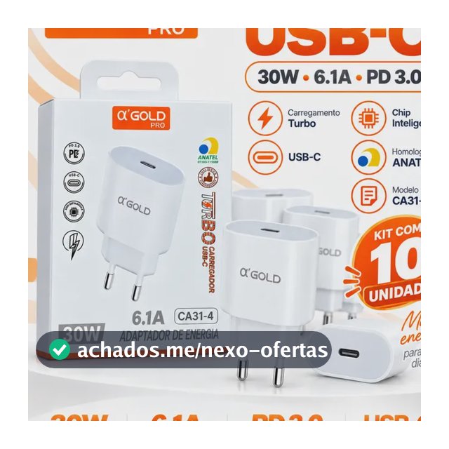 Kit 10 Fontes Carregador Turbo Usb-c 30w A'gold Ca31-4 Branco
