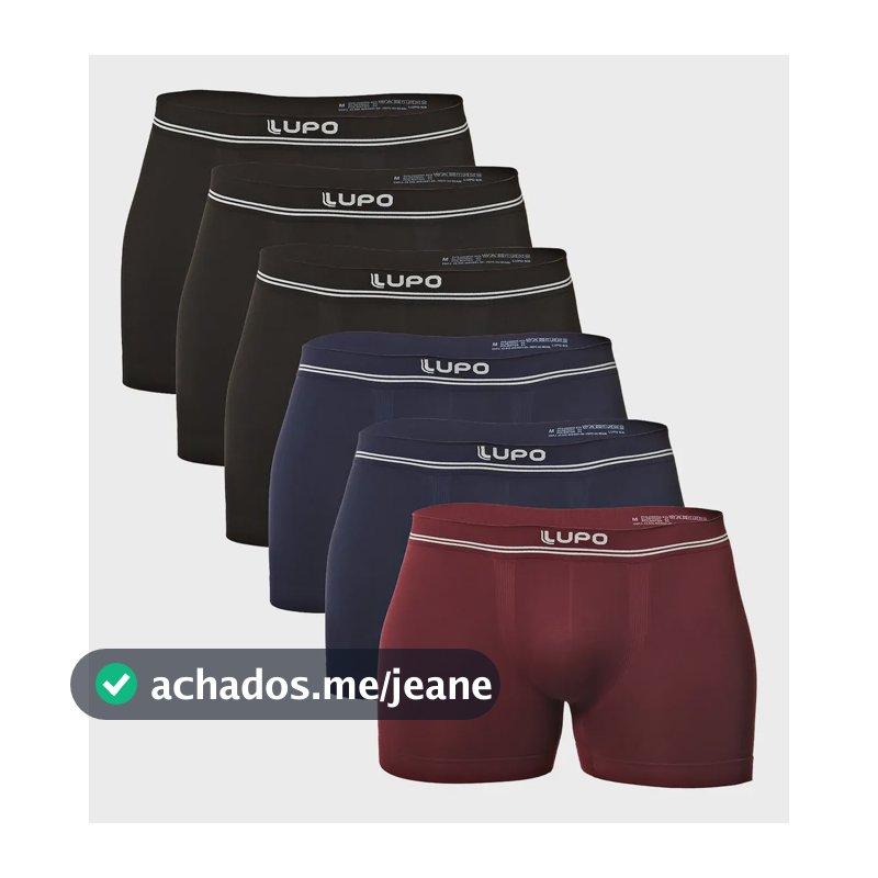 Kit 6 Cuecas Lupo Am Boxer Sem Costura 2 Cuecas   Blue Nights + 1 Cuecas  Vinho  + 3 Cuecas Preta Liso G
