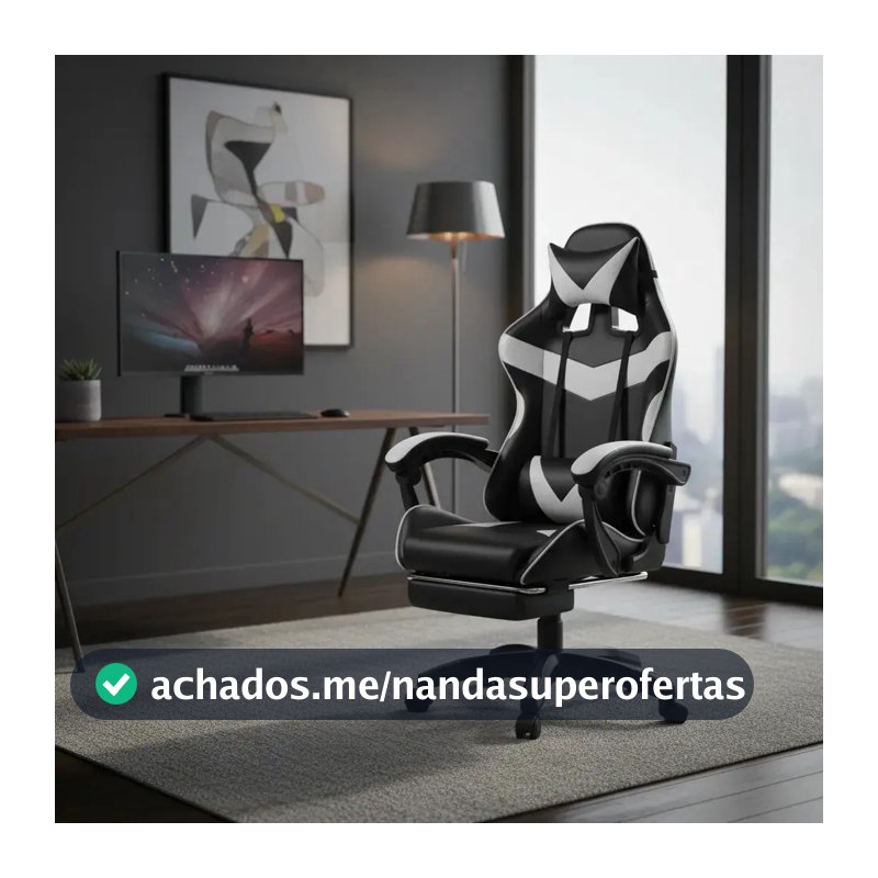 Cadeira De Escritório Gamer Nitro Ergonômica Estofado Couro Sintético Reclinável Altura Ajustável Apoio Para Pés Cor Branco Luvinco