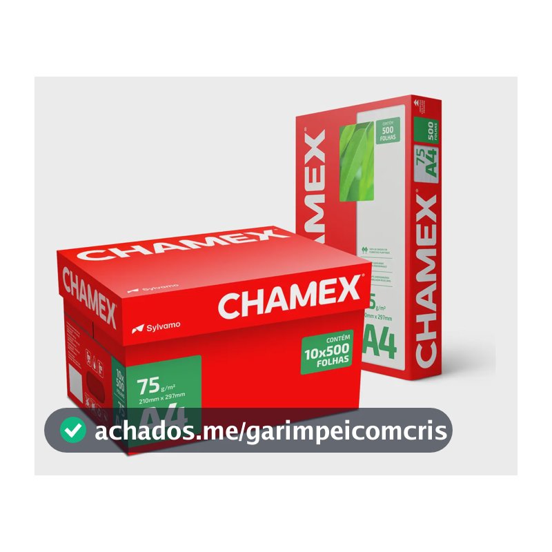 Papel Sulfite Chamex A4 75g Caixa com 10 pacotes 500 folhas cada Profissional Sustentável 210x297mm