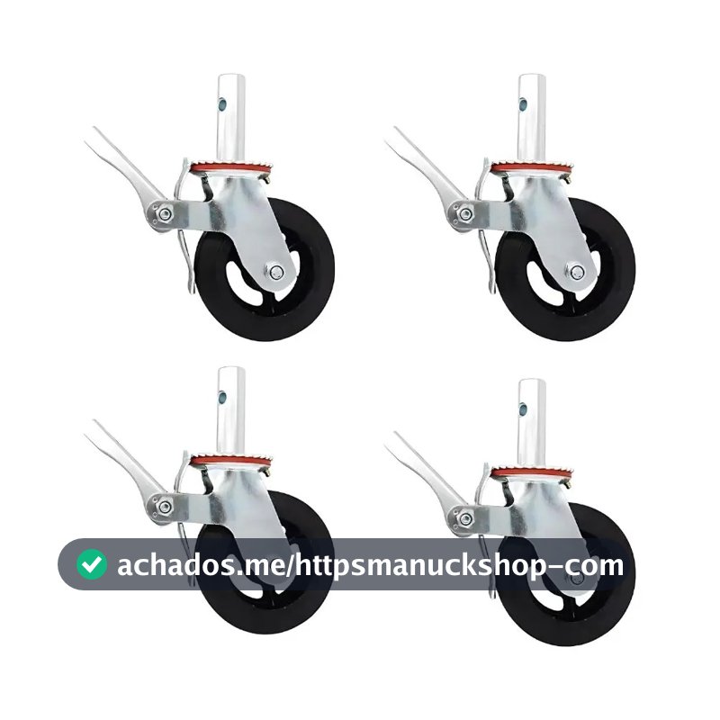 Kit 4 Rodízios Giratórios Até 1600kg C Trava Freio P Andaime Preto