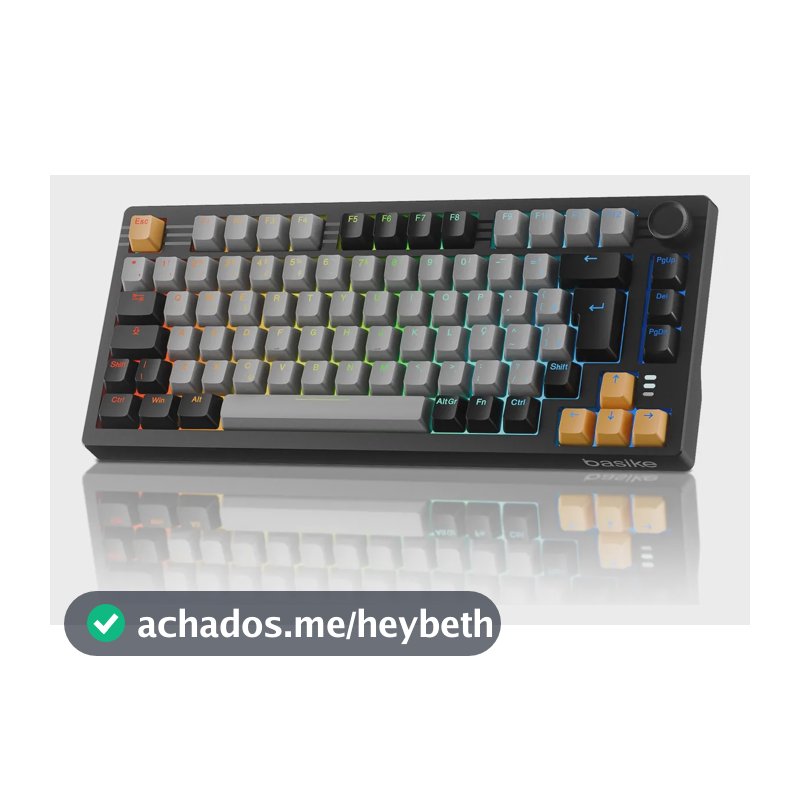 Teclado Mecânico Gamer Sem Fio Basike Abnt2 RGB, 75% 82 Teclas Bluetooth/Wireless/USB, Anti Ghosting Usb Teclado com Knob Programável para Pc Notebook Mac Ps4, Preto