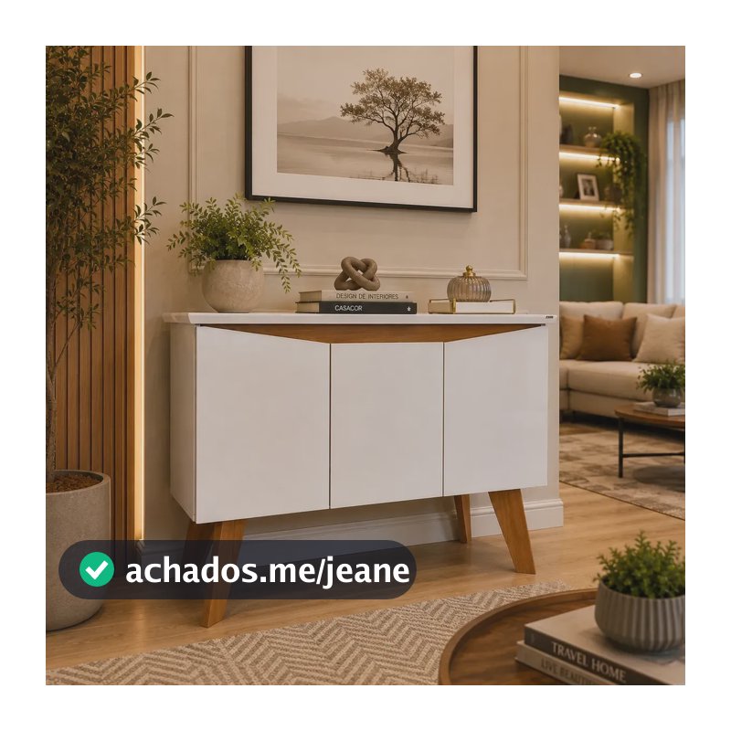 Buffet Oásis 3 Portas Aparador Decorativo Moderno Para Sala Off-white/ Cinamomo