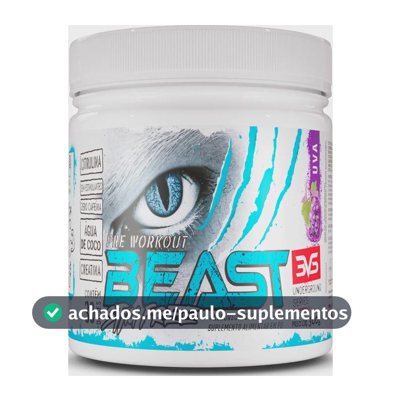 Pré Treino Sem Cafeína Beast 300g - Sabor Uva - Fórmula Exclusiva Com Citrulina, Beta Alanina, Creatina, Água De Coco, Arginina, Taurina E Tirosina