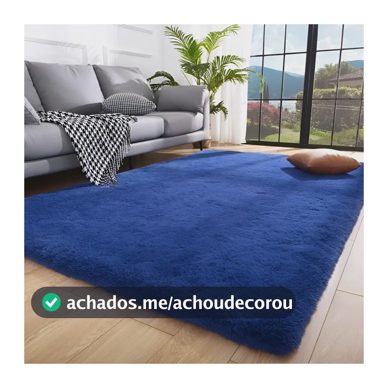 Tapete 2.00x1.50 Casa Laura Enxovais Shaggy Felpudo Para Quarto Sala Luxo Azul