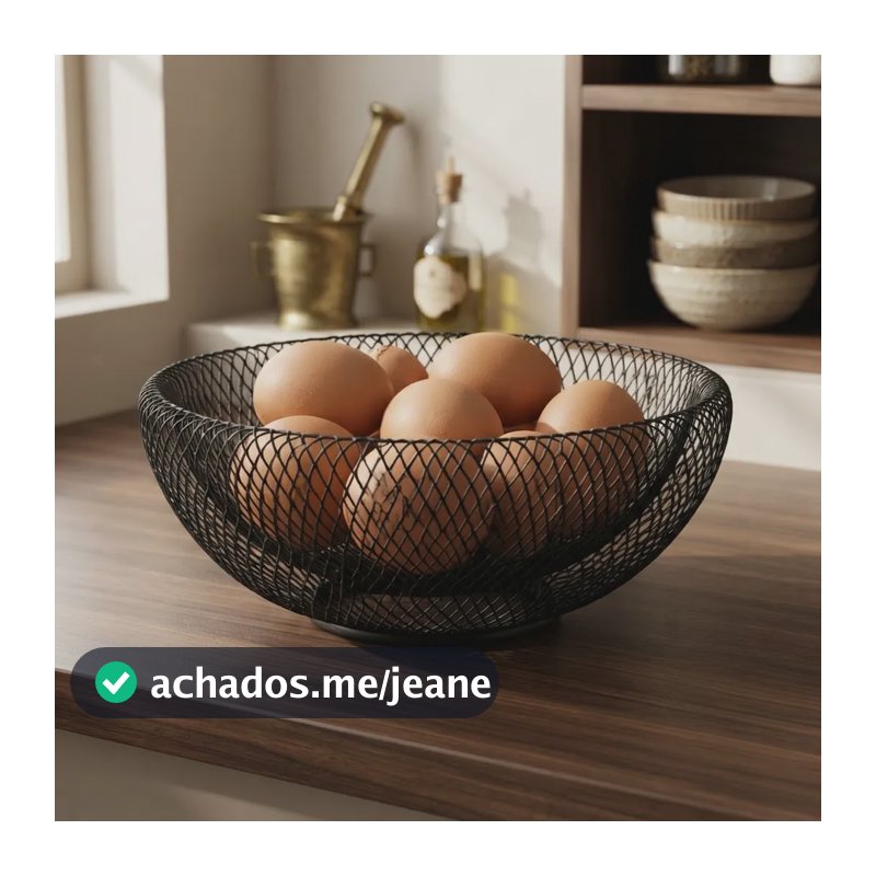 Cesta De Ovos Aramada Preta 22cm Organizador De Cozinha Preto