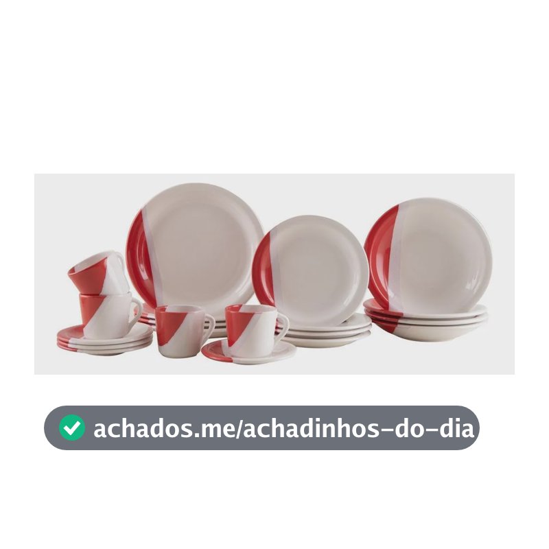 Aparelho De Jantar E Chá 20 Peças Cerâmica Brasilia Redondo Branco E Vermelho