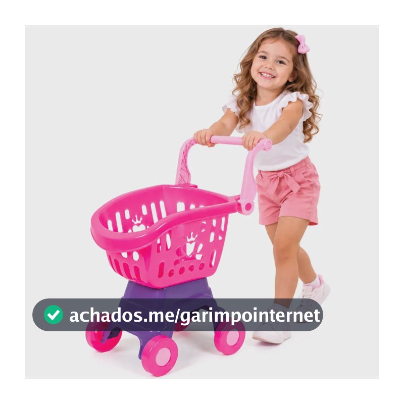 Carrinho de Compras Infantil Rosa Brinquedo de Supermercado e Mercadinho para Meninas Faz de Conta