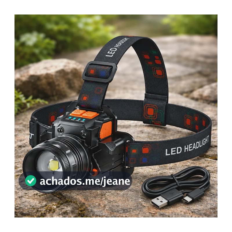 Lanterna De Cabeca Prova Dagua Recarregavel Tatica Potente Branco Preto