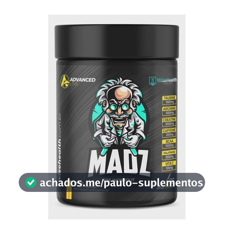Pré Treino Madz 250g - Fórmula Exclusiva - Wisehealth Sabor Frutas tropicais