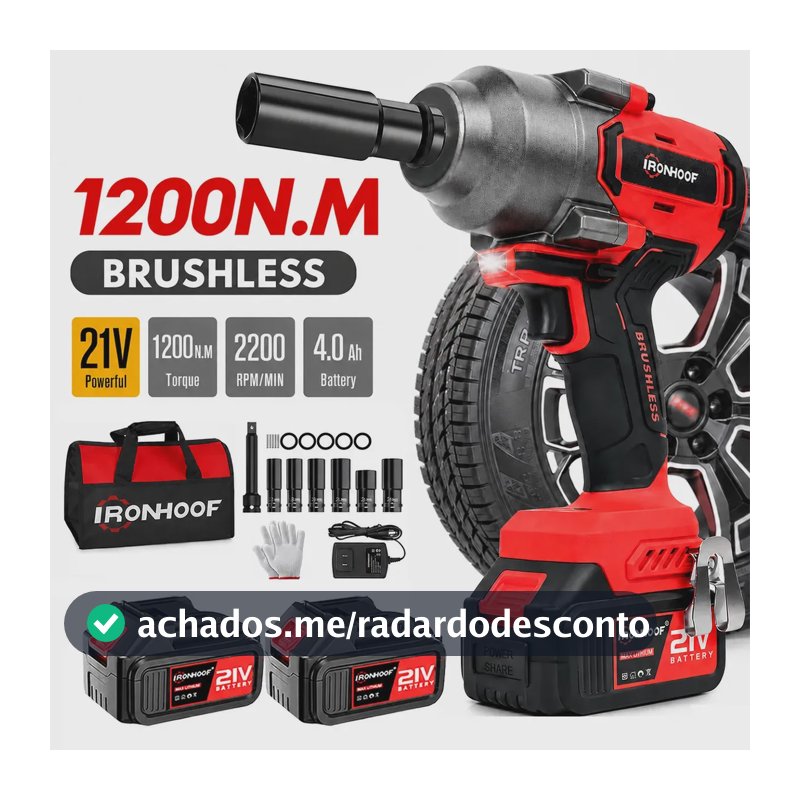 1200nm Chave De Impacto Bateria Brushless Parafusadeira Com 2 Baterias