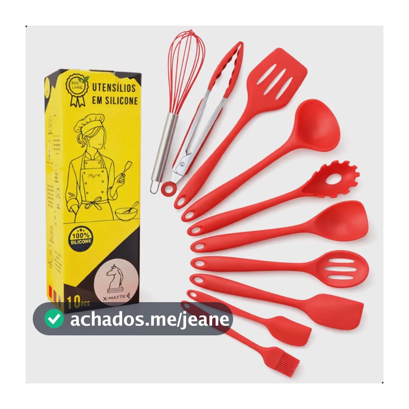 Kit Conjunto Utensílios De Cozinha Silicone X-Matte 10 Peças Não Risca Panela Antiaderente Espátula Concha Escumadeira Resistente Ao Calor Livre BPA Vermelho