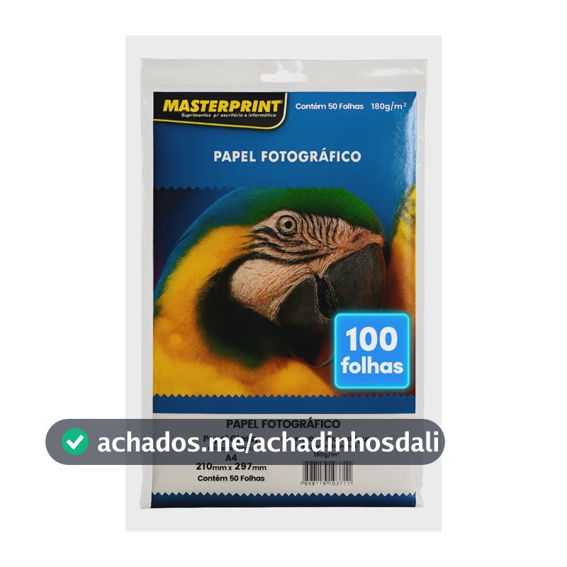Papel Glossy 180g A4 Fotográfico Branco Masterprint 100 Folh Branco
