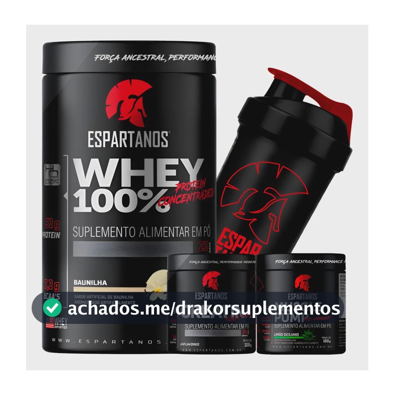 Whey Protein 100%,creatina,pré Treino,shaker - Espartanos Baunilha