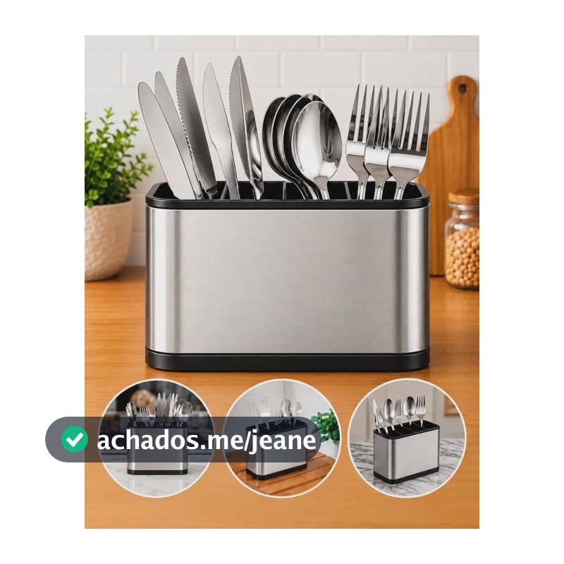 Porta Talheres Aço Inox 4 Divisórias Escorredor Para Pia Cozinha Organizador