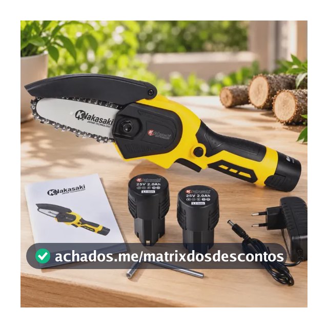 Mini Motosserra Nakasaki 25v 800w Profissional 2 Baterias Amarelo 127/220v
