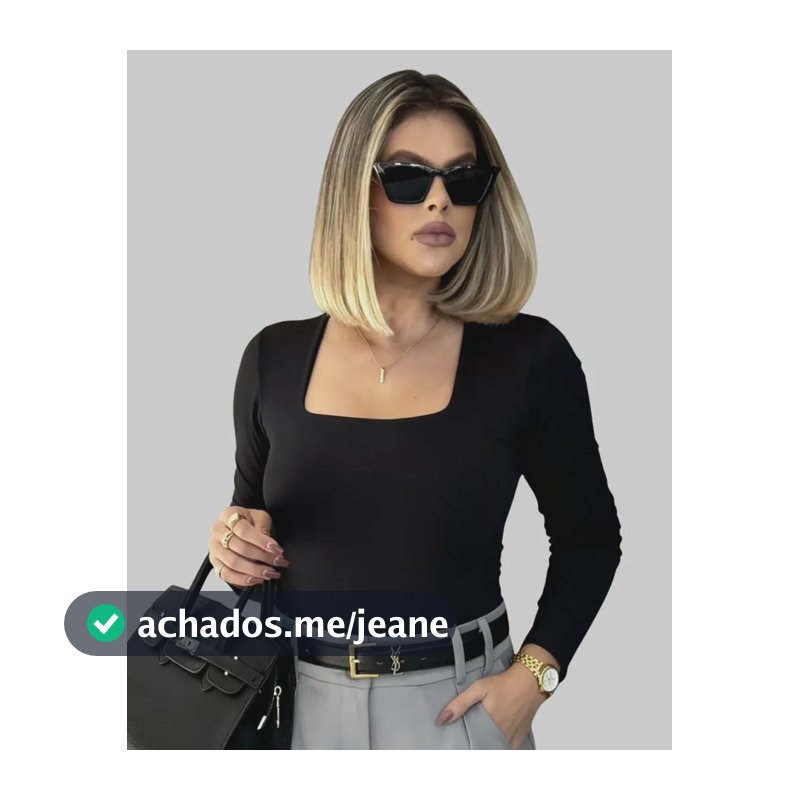 Blusa Manga Longa Feminina Decote Quadrado Segunda Pele Preto Liso Gg