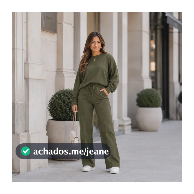 Conjunto Feminino Lanzinha De Frio Blusa E Calça Inverno P Verde Militar Liso