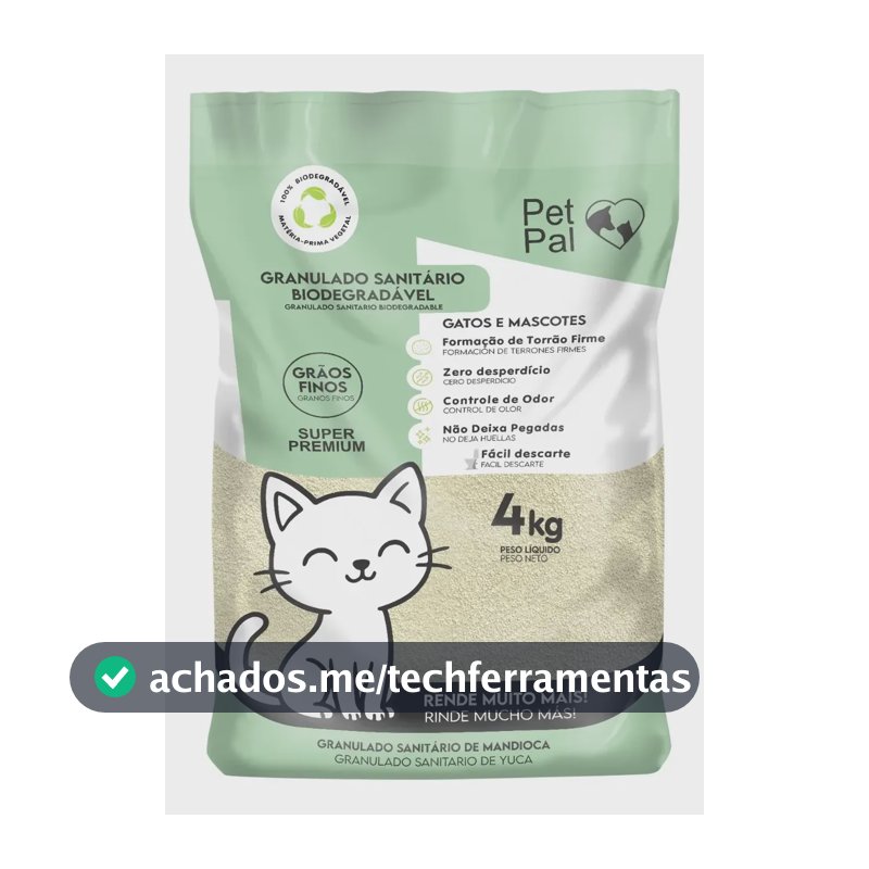 Kit 4 Kg Areia Para Gato Mandioca Fina Biodegradavél