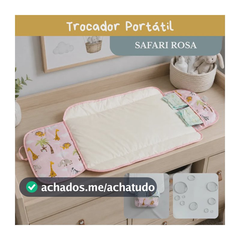 Trocador De Fralda Bebê Impermeável Dobrável Compacto Lindas Estampas Safari Rosa