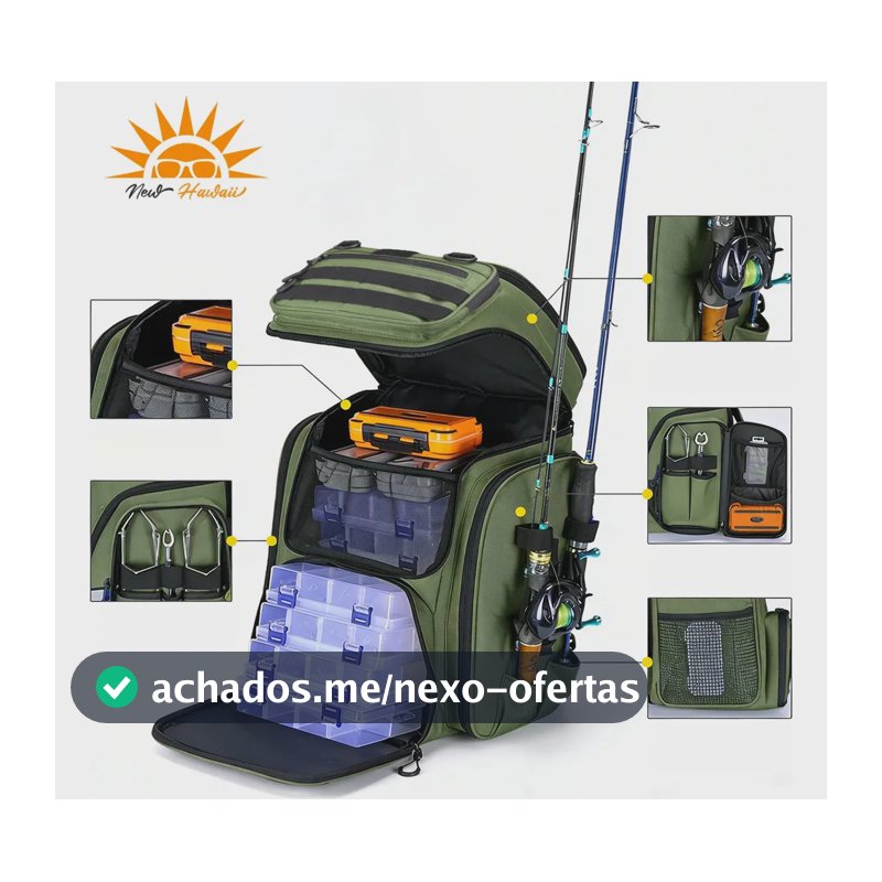 New Hawaii Mochila De Pesca 50l Bolsa Pesca Mochila Backpack Verde-escuro