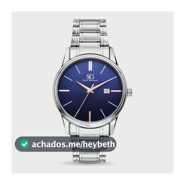 Relógio Masculino Clássico Pulseira Prata Correia Prateada Bisel Prateado Fundo Azul Marinho Saint Germain 42mm Elegante Detalhes Bronze