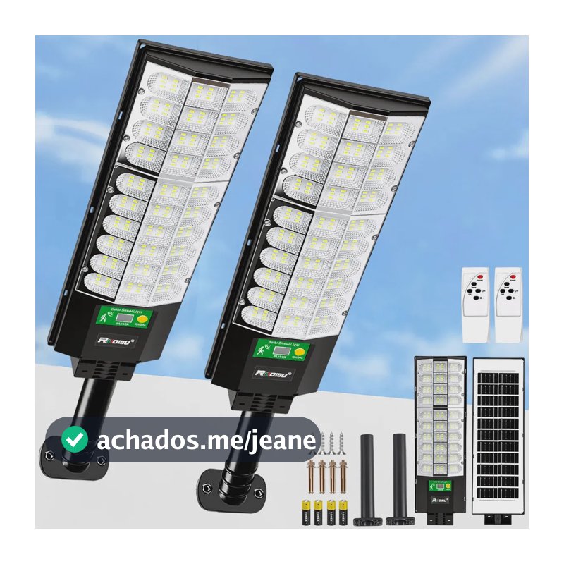 Kit 2 Luminária Solar Led 1000W com Sensor IP67 Refletor Solar Potente