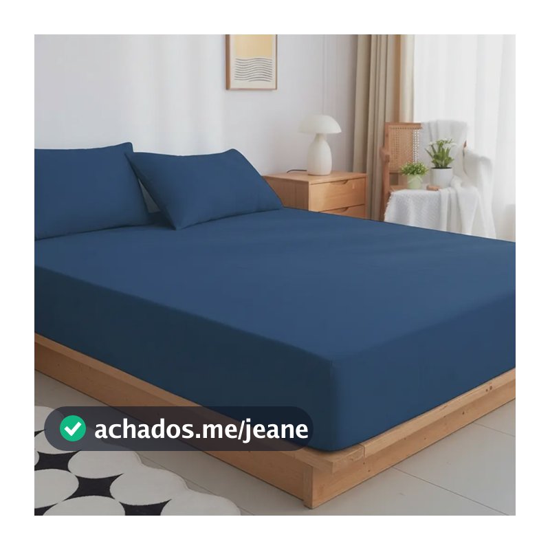 Jogo De Lençol Elástico Casal 3 Pçs Percal 400 Fios Macio Azul-marinho