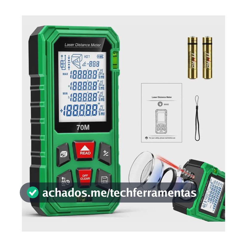 SHAWTY Trenas Laser de 70m, Telêmetro a Laser, Tela LCD com Retroiluminação, Medidor de Distância a Laser com Modo Silencioso, Medidor a Laser para Residências, Edifícios e Áreas