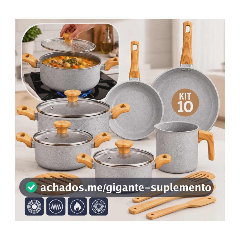 Conjunto de Panelas Cerâmica Mimo Style Pratic Cook com 10 Peças e Antiaderente para Indução